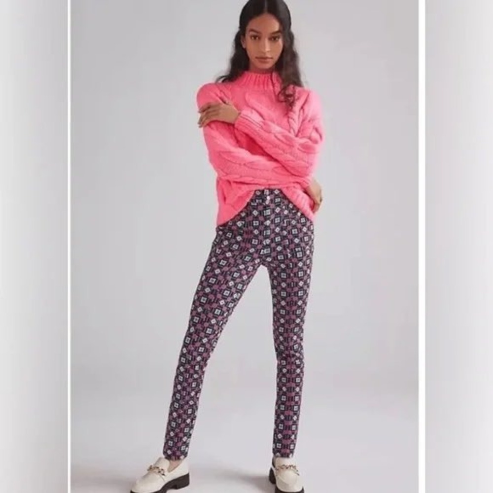 Anthropologie Maeve Slim Ponte Pants size 8 bright maximalist colorful artsy